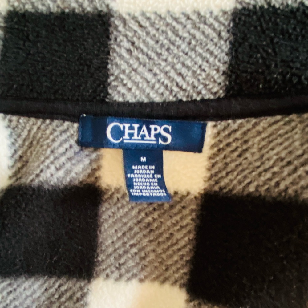 Chaps Black & White Checked Fleece Vest Full Zipper Size M with Pockets - Picture 11 of 16